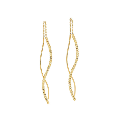  Κρεμαστά Χρυσά Σκουλαρίκια Με Διαμανταρισμένες Μπίλιες 14Κ 