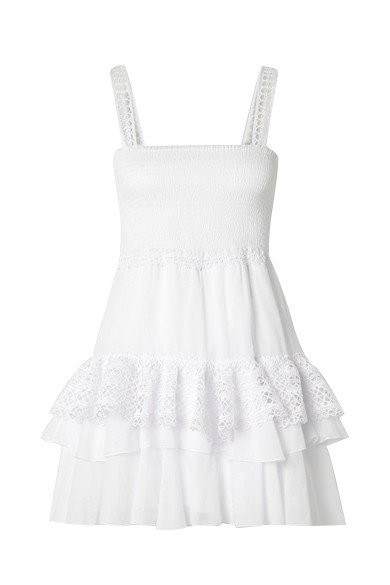  Celina crochet-trimmed ruffled cotton-blend voile mini dress 