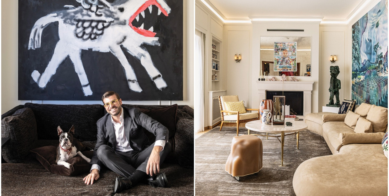 O Φίλιππος Τσαγκρίδης μάς υποδέχεται στο κομψό διαμέρισμά του στο Κολωνάκι που είναι «πλημμυρισμένο» από Τέχνη