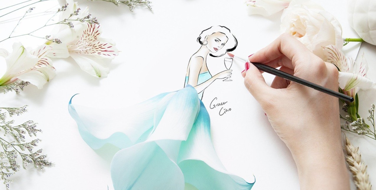 Η Grace Ciao δημιουργεί fashion illustrations με φρέσκα λουλούδια