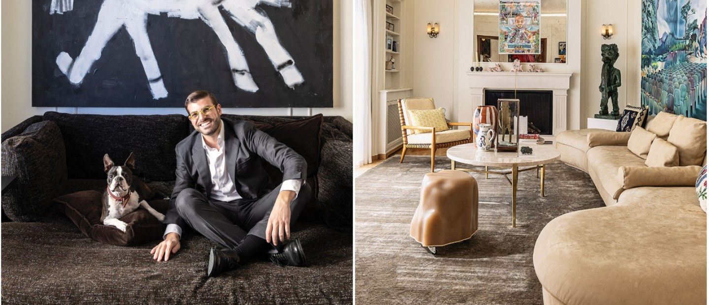 O Φίλιππος Τσαγκρίδης μάς υποδέχεται στο κομψό διαμέρισμά του στο Κολωνάκι που είναι «πλημμυρισμένο» από Τέχνη