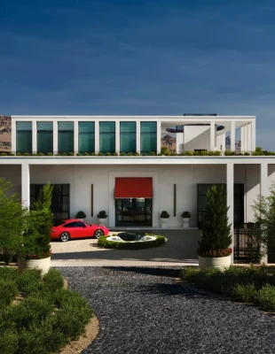 Με πανοραμική θέα στην κοιλάδα του Λας Βέγκας, αυτή η κατοικία ξεχωρίζει για την αρχιτεκτονική και την εσωτερική διακόσμηση της