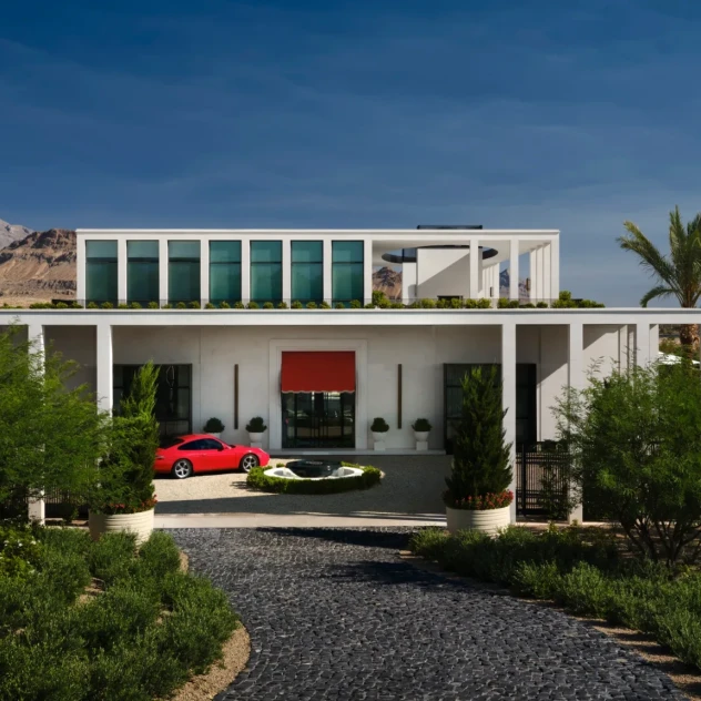 Με πανοραμική θέα στην κοιλάδα του Λας Βέγκας, αυτή η κατοικία ξεχωρίζει για την αρχιτεκτονική και την εσωτερική διακόσμηση της